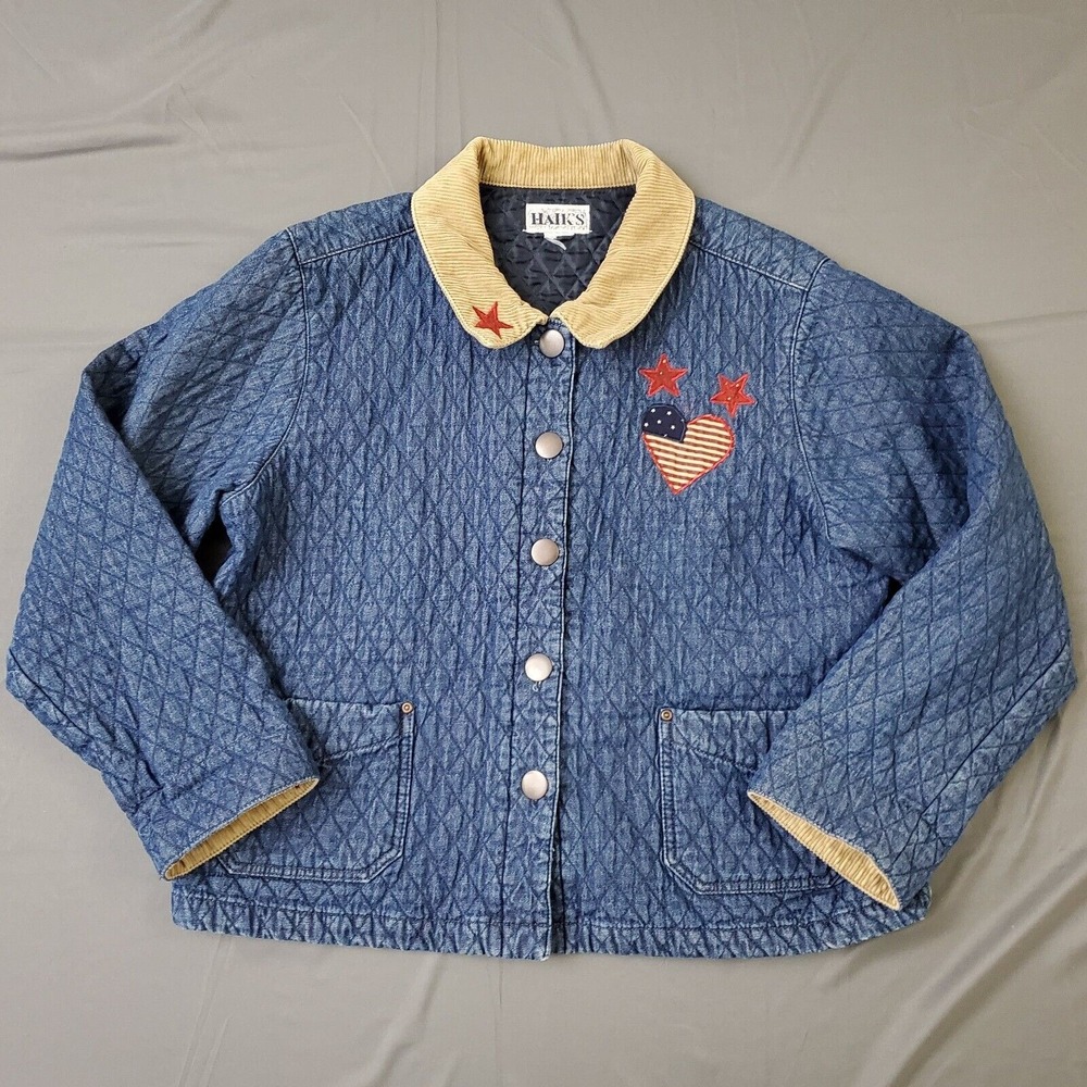 VINTAGE Haiks Jacket Womens‎ XL * Long Sleeve Embroidered American Flag Denim
